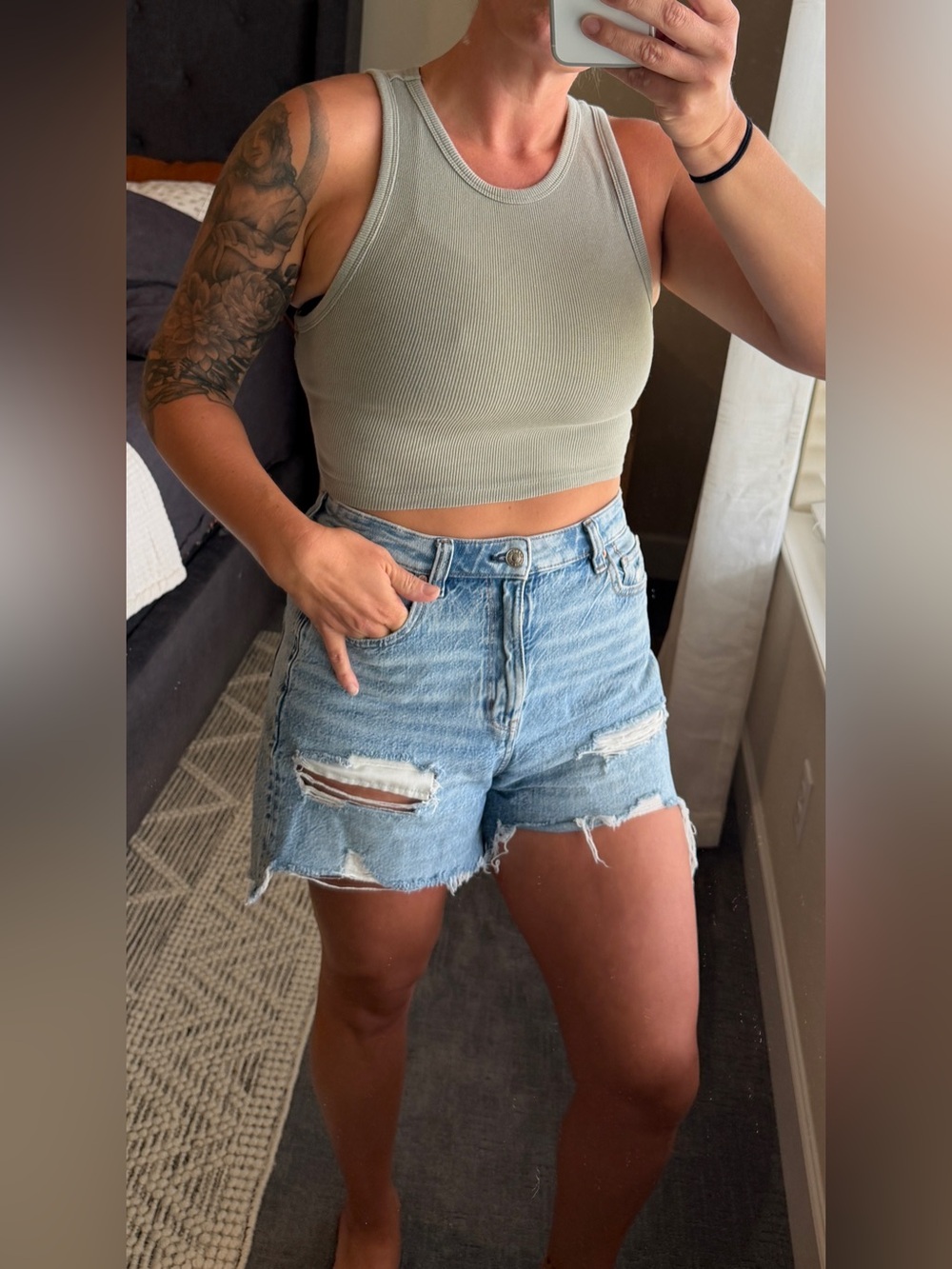 Zara High Neck Ribbed Crop Tank in Sage Gray